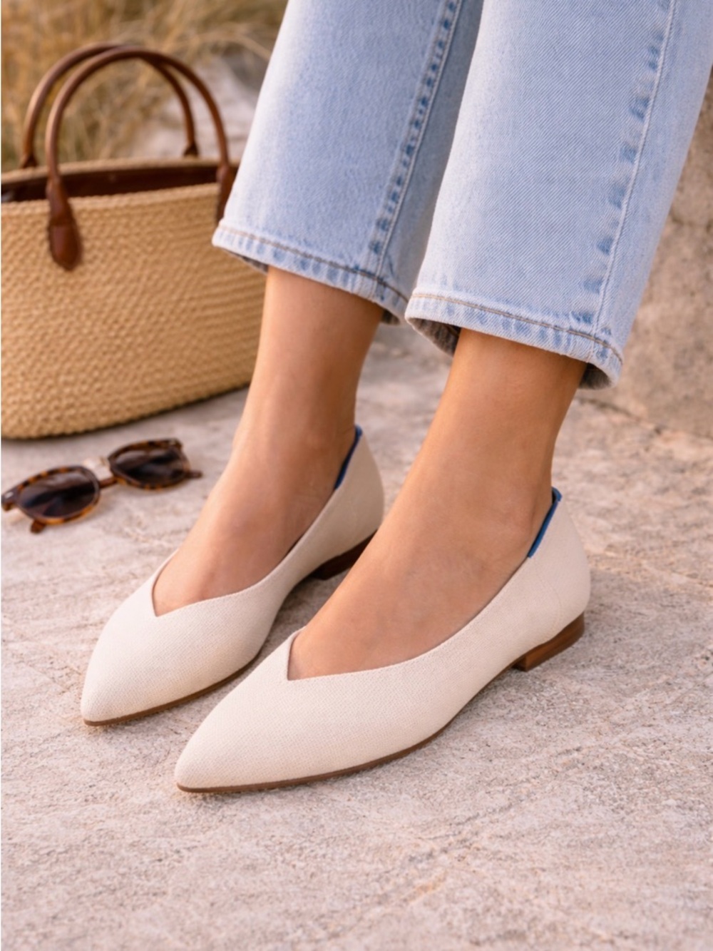 Rothy’s The Point II Flats White Sand Size 10.5 | Beige Knit Pointed Toe